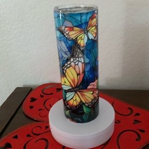 Stained Glass Butterfly 20 oz Straight Skinny
Tumbler with Plastic Lid a…